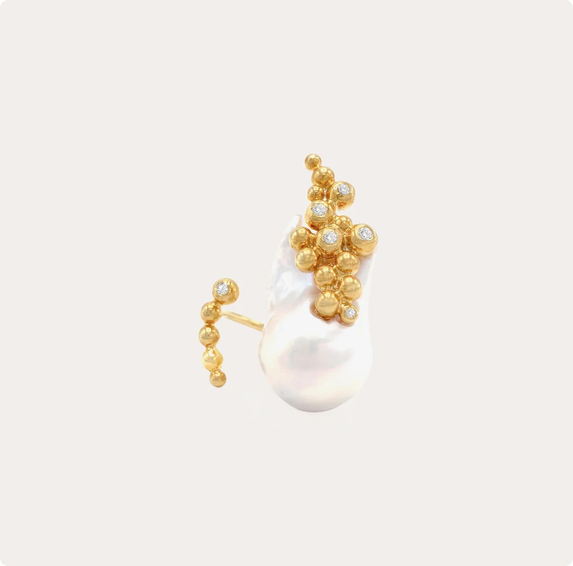 Solomeina Serendipity Ring with Baroque Pearl and Diamonds Adjustable in Size
