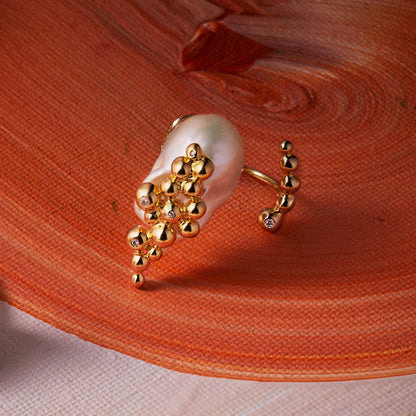 Solomeina Serendipity Ring with Baroque Pearl and Diamonds for Art Lovers Adjustable Size